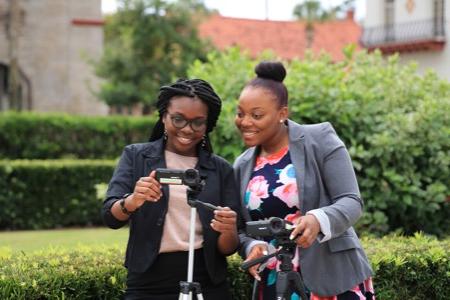 Students film on location.