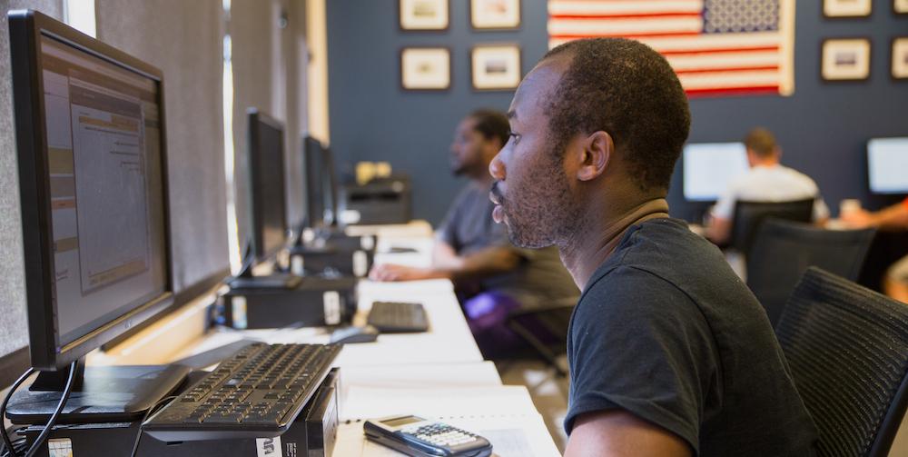 Veteran student at computer