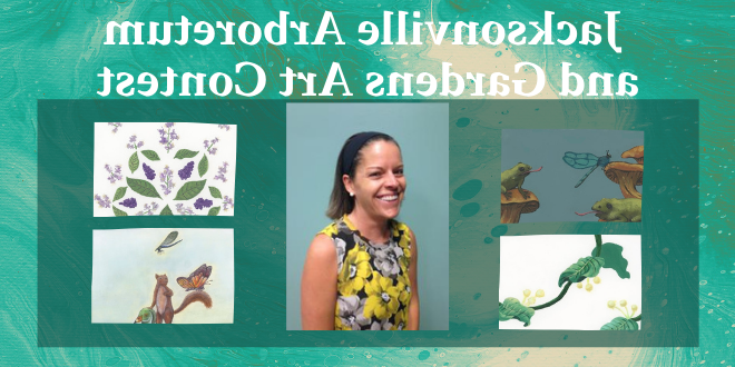 Graphic of textured green background with photos of art depicting plants around Dr. Melinda Simmons' headshot