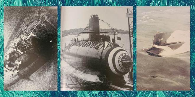 A collage of pictures of the vessel, the USS Scorpion