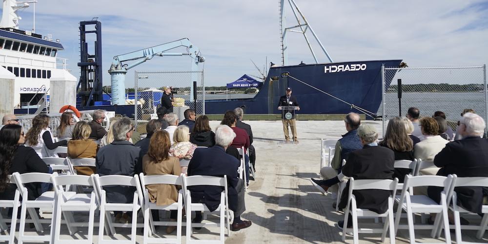 Chris Fischer speaks to crowd at Mayport